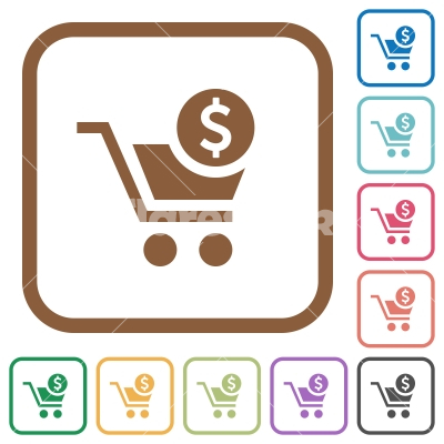 Checkout with Dollar cart simple icons - Checkout with Dollar cart simple icons in color rounded square frames on white background