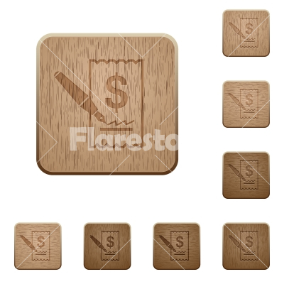Cheque signing wooden buttons - Set of carved wooden Cheque signing buttons in 8 variations.