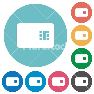 Chip card flat round icons - Chip card flat white icons on round color backgrounds