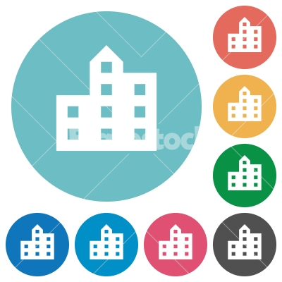 City silhouette flat round icons - City silhouette flat white icons on round color backgrounds