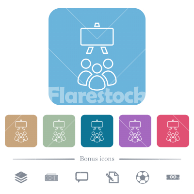 Classroom outline flat icons on color rounded square backgrounds - Classroom outline white flat icons on color rounded square backgrounds. 6 bonus icons included