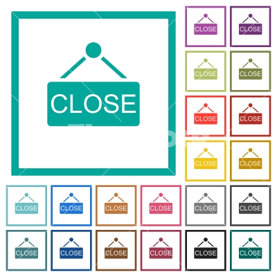 Close sign flat color icons with quadrant frames - Close sign flat color icons with quadrant frames on white background