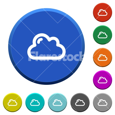 Cloud beveled buttons - Cloud round color beveled buttons with smooth surfaces and flat white icons