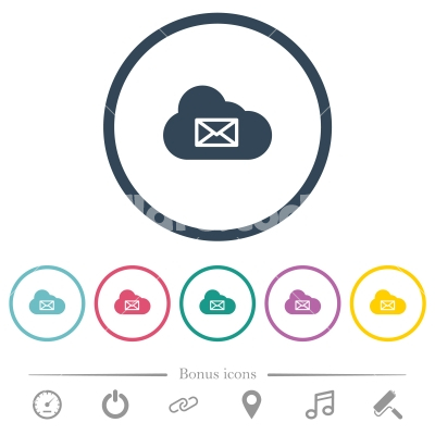Cloud mail system flat color icons in round outlines - Cloud mail system flat color icons in round outlines. 6 bonus icons included.