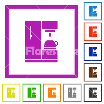 Coffee machine flat framed icons - Coffee machine flat color icons in square frames on white background