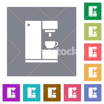 Coffee machine square flat icons - Coffee machine flat icons on simple color square backgrounds