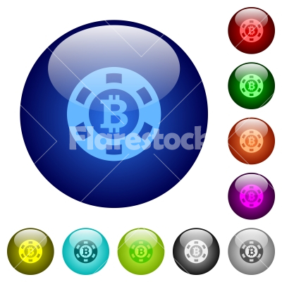 Color bitcoin casino chip glass buttons - Set of color bitcoin casino chip glass web buttons.