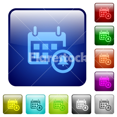 Color calendar alarm square buttons - Set of calendar alarm color glass rounded square buttons