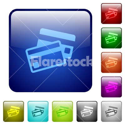 Color credit card square buttons - Set of credit card color glass rounded square buttons - Free stock vector