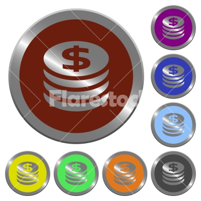 Color dollar coins buttons - Set of color glossy coin-like dollar coins buttons.