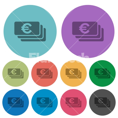 Color euro banknotes flat icons - Color euro banknotes flat icon set on round background.