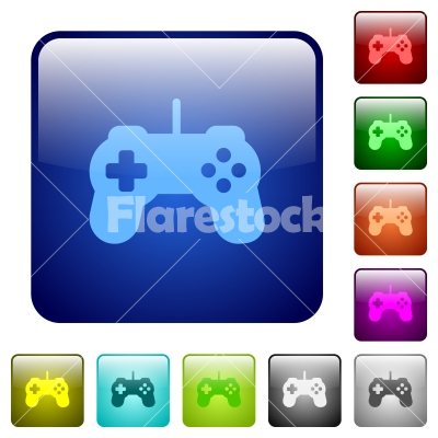 Color game controller square buttons - Set of game controller color glass rounded square buttons