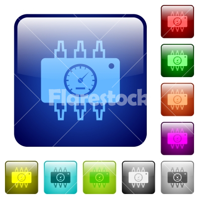 Color hardware diagnostics square buttons - Set of hardware diagnostics color glass rounded square buttons