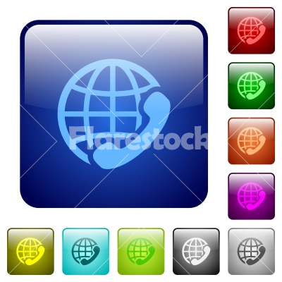 Color international call square buttons - Set of international call color glass rounded square buttons