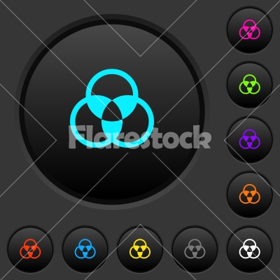 Color mixing dark push buttons with color icons - Color mixing dark push buttons with vivid color icons on dark grey background