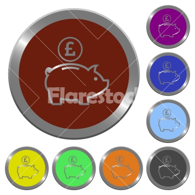 Color pound piggy bank buttons - Set of color glossy coin-like pound piggy bank buttons.