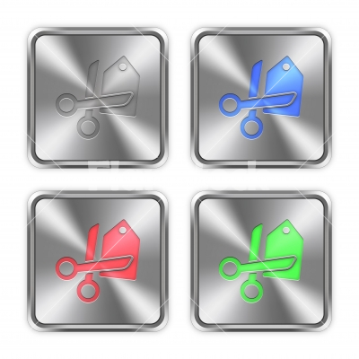 Color price cut steel buttons - Color price cut icons engraved in glossy steel push buttons. Well organized layer structure, color swatches and graphic styles.