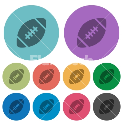 Color rugby ball flat icons - Color rugby ball flat icon set on round background.