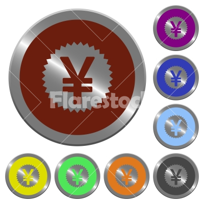 Color yen sticker buttons - Set of glossy coin-like color yen stricker buttons.