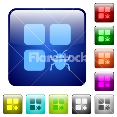 Component bug color square buttons - Component bug icons in rounded square color glossy button set