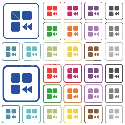 Component fast backward outlined flat color icons - Component fast backward color flat icons in rounded square frames. Thin and thick versions included.