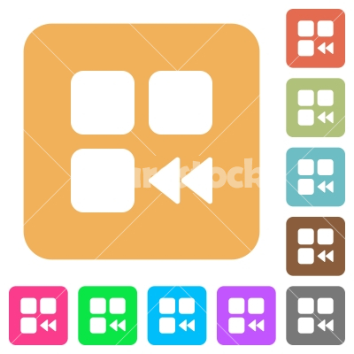 Component fast backward rounded square flat icons - Component fast backward flat icons on rounded square vivid color backgrounds.