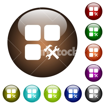Component tools color glass buttons - Component tools white icons on round color glass buttons