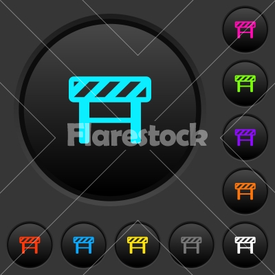 Construction barrier dark push buttons with color icons - Construction barrier dark push buttons with vivid color icons on dark grey background