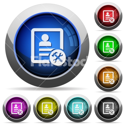 Contact tools round glossy buttons - Contact tools icons in round glossy buttons with steel frames