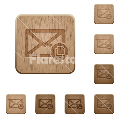Copy mail wooden buttons - Copy mail on rounded square carved wooden button styles - Free stock vector
