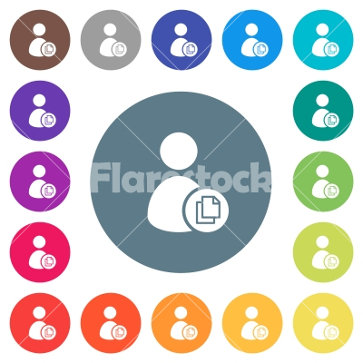 Copy user account flat white icons on round color backgrounds - Copy user account flat white icons on round color backgrounds. 17 background color variations are included. - Free stock vector