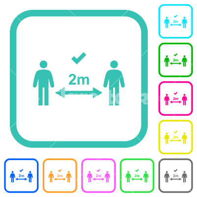 Correct social distancing vivid colored flat icons - Correct social distancing vivid colored flat icons in curved borders on white background