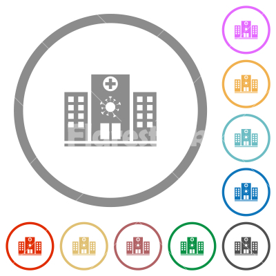 Covid Hospital flat icons with outlines - Covid Hospital flat color icons in round outlines on white background