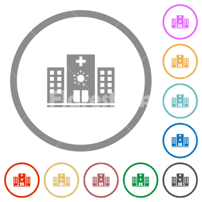 Covid Hospital flat icons with outlines - Covid Hospital flat color icons in round outlines on white background