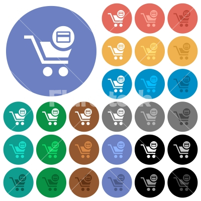 Credit card checkout round flat multi colored icons - Credit card checkout multi colored flat icons on round backgrounds. Included white, light and dark icon variations for hover and active status effects, and bonus shades on black backgounds.