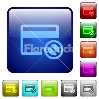 Credit card disabled color square buttons - Credit card disabled icons in rounded square color glossy button set