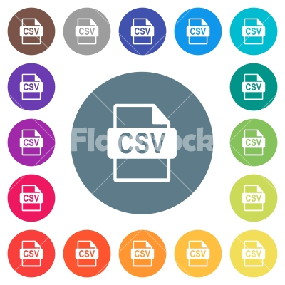 CSV file format flat white icons on round color backgrounds - CSV file format flat white icons on round color backgrounds. 17 background color variations are included.