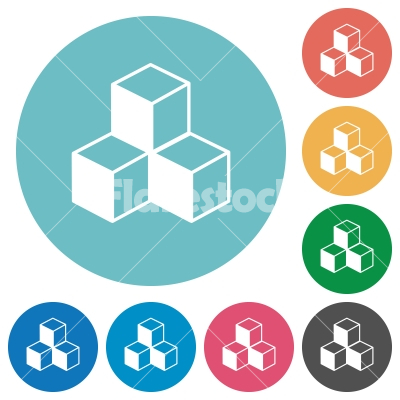 Cubes flat round icons - Cubes flat white icons on round color backgrounds