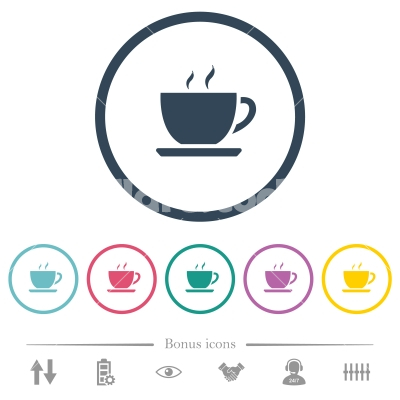 Cup of coffee flat color icons in round outlines - Cup of coffee flat color icons in round outlines. 6 bonus icons included.