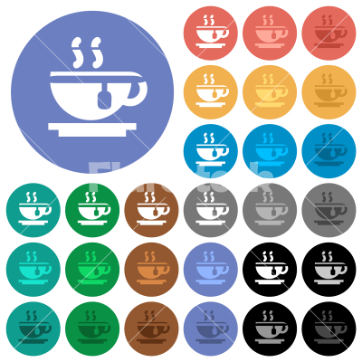 Cup of tea round flat multi colored icons - Cup of tea multi colored flat icons on round backgrounds. Included white, light and dark icon variations for hover and active status effects, and bonus shades.