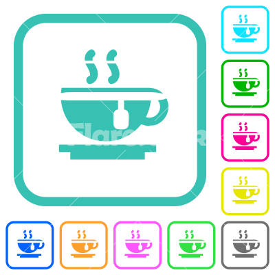 Cup of tea vivid colored flat icons - Cup of tea vivid colored flat icons in curved borders on white background