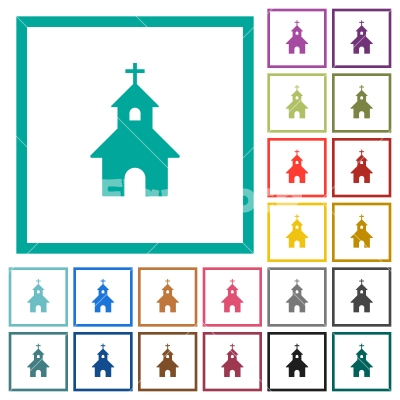 Curch flat color icons with quadrant frames - Curch flat color icons with quadrant frames on white background