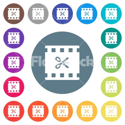 Cut movie flat white icons on round color backgrounds - Cut movie flat white icons on round color backgrounds. 17 background color variations are included.