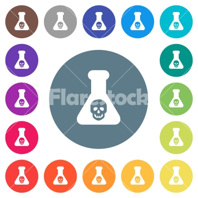 Dangerous chemical experiment flat white icons on round color backgrounds - Dangerous chemical experiment flat white icons on round color backgrounds. 17 background color variations are included. - Free stock vector
