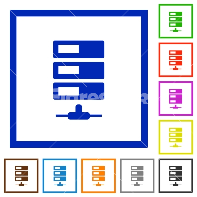 Data network framed flat icons - Set of color square framed Data network flat icons on white background