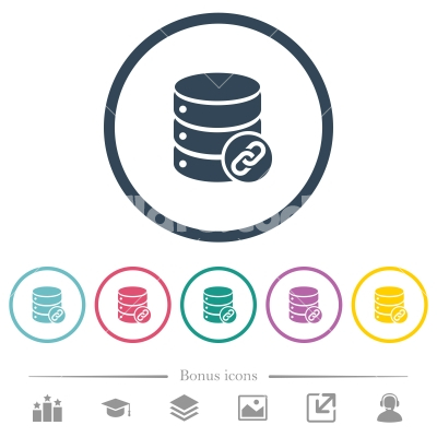 Database attachment flat color icons in round outlines - Database attachment flat color icons in round outlines. 6 bonus icons included.