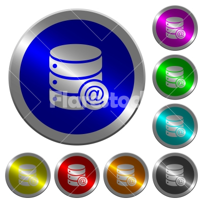 Database email luminous coin-like round color buttons - Database email icons on round luminous coin-like color steel buttons