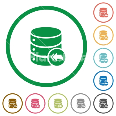 Database loopback flat icons with outlines - Database loopback flat color icons in round outlines on white background