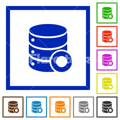 Database macro record flat framed icons - Database macro record flat color icons in square frames on white background