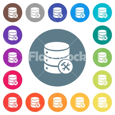 Database maintenance flat white icons on round color backgrounds - Database maintenance flat white icons on round color backgrounds. 17 background color variations are included.